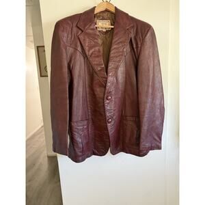 Vintage 70s Men's XL Western Leather Jacket Cevy's Piel Long Blazer Brown 46 EUC